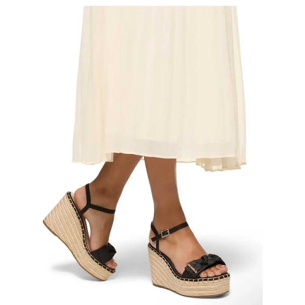 Ted Baker London Gia Espadrille Bow Wedge Sandal Black Gold Tan Women’s 9.5 NEW